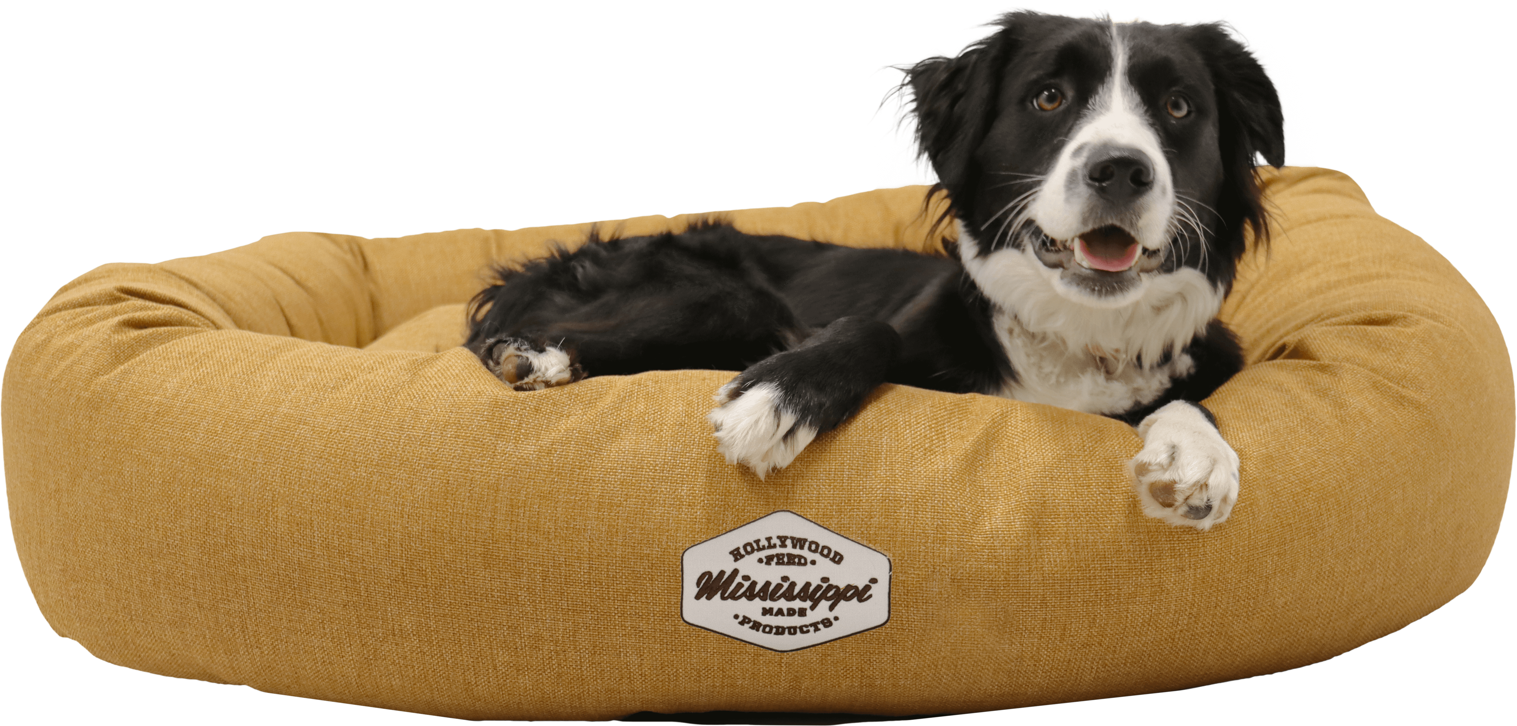Dog laying in hollywood feed mississippi made donut bed - spice