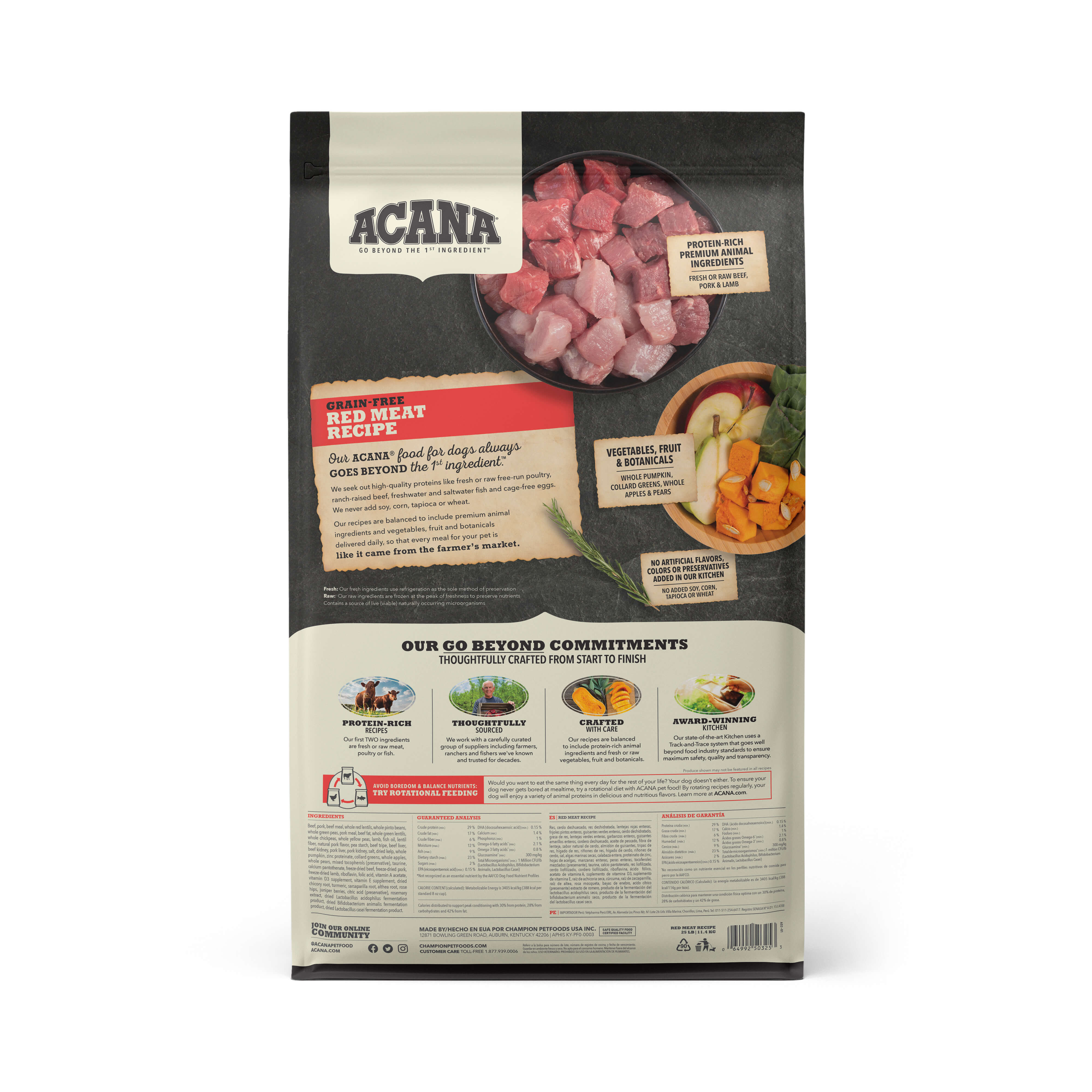 Back of ACANA Dog Food - Heritage Red Meat 25lbs