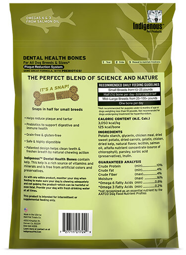 Indigenous Dental Health Bones Original Fresh Breath Formula back of bag