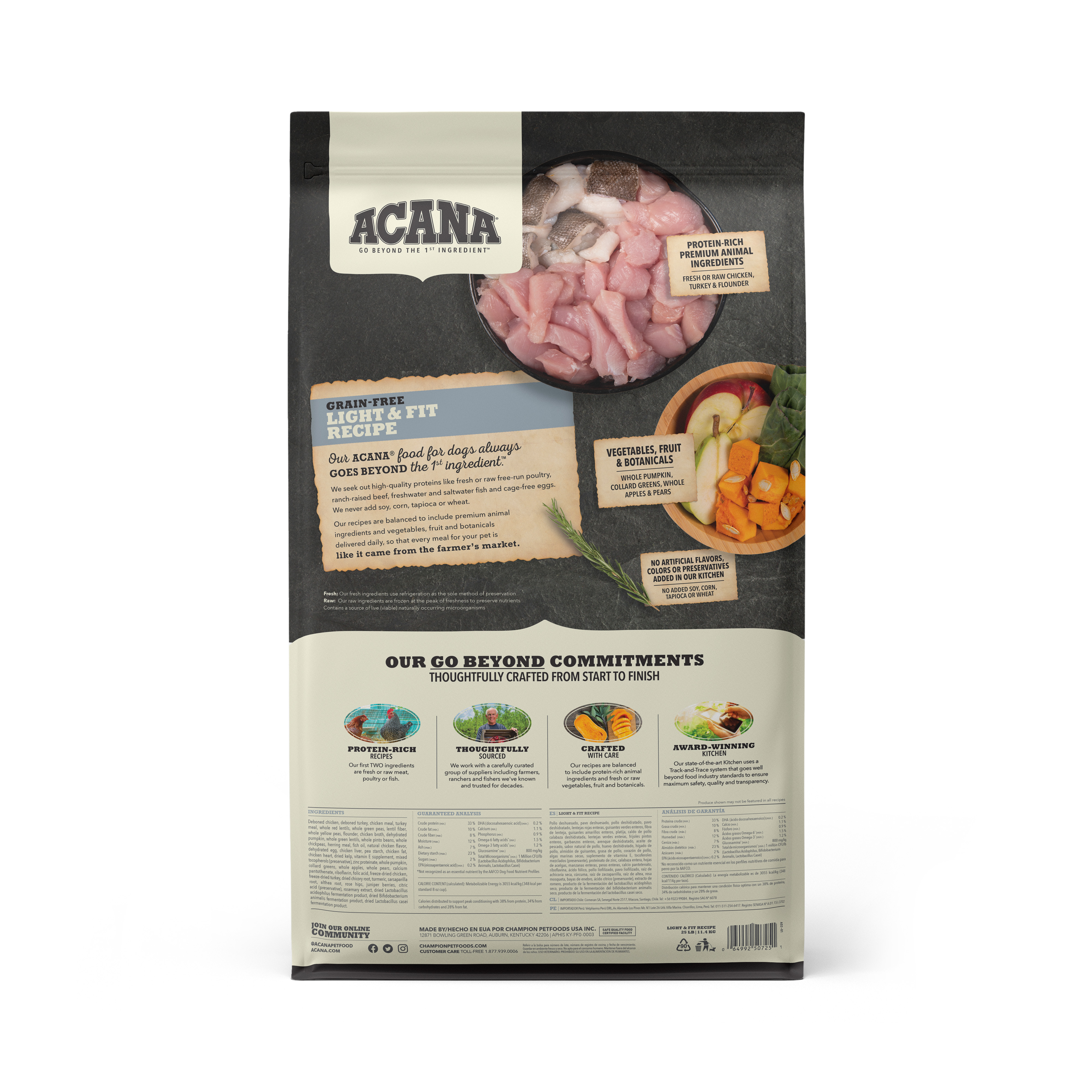 Back of ACANA Dog Food - Heritage Light & Fit 25lbs