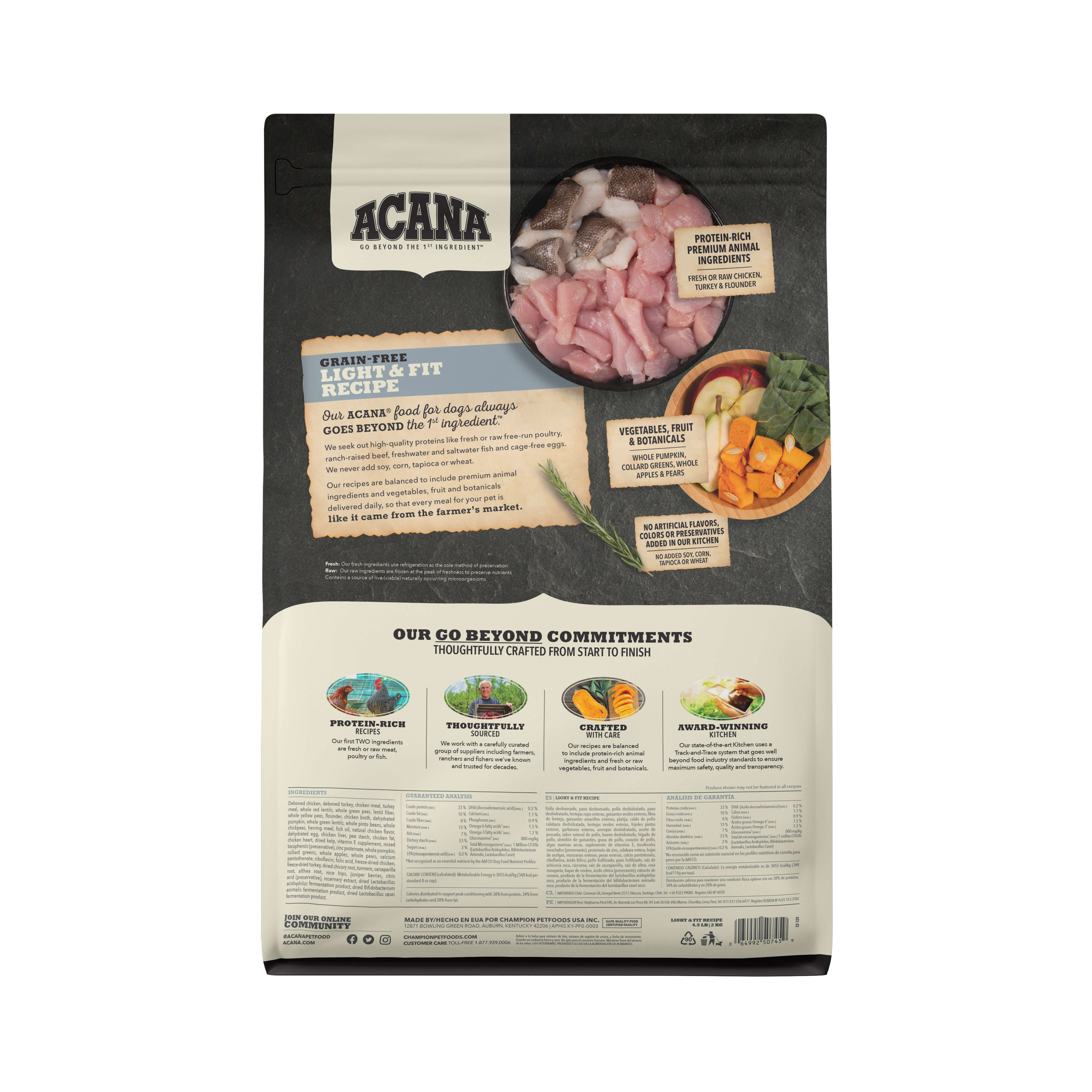 Back of ACANA Dog Food - Heritage Light & Fit 4.5lbs