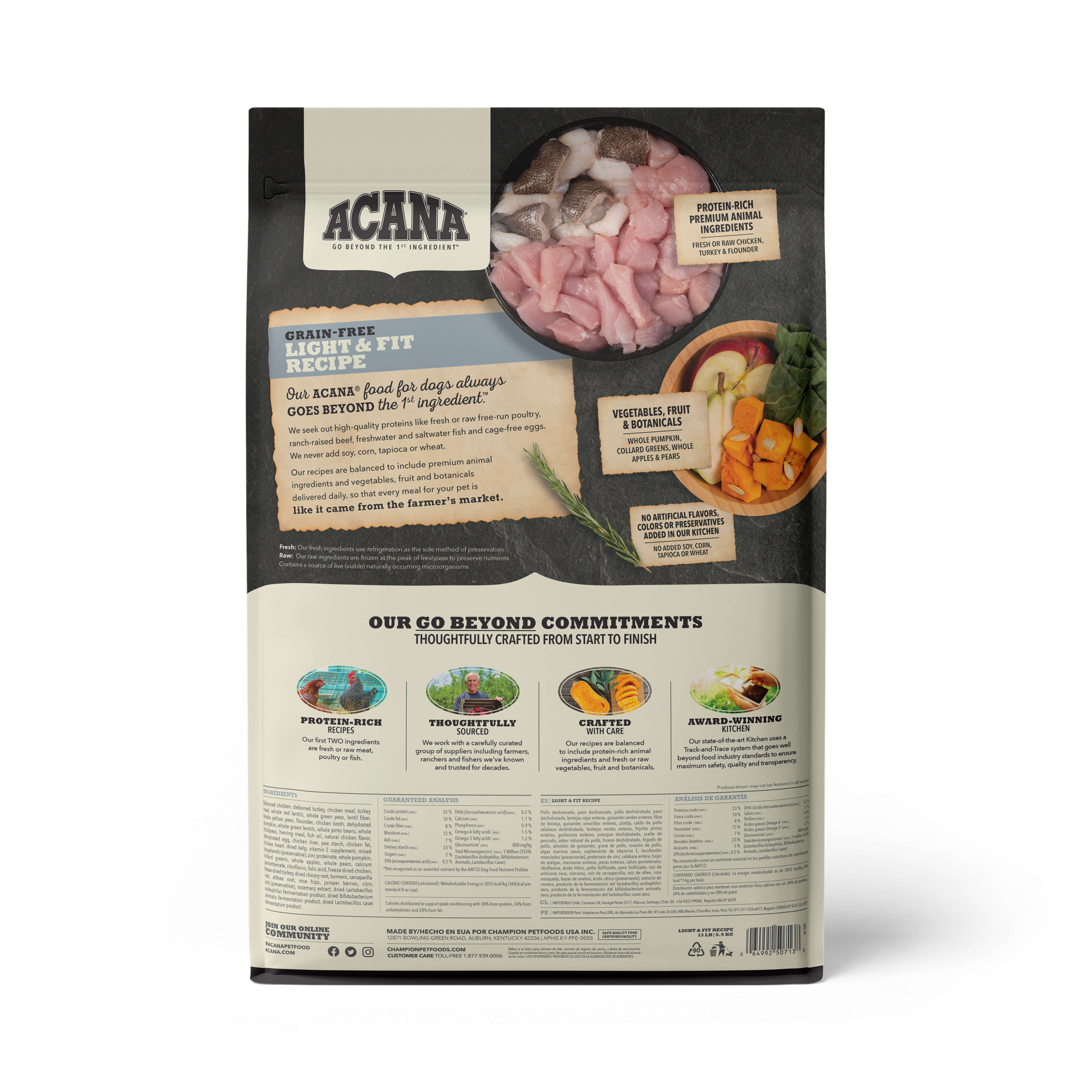 Back of ACANA Dog Food - Heritage Light & Fit 13lbs