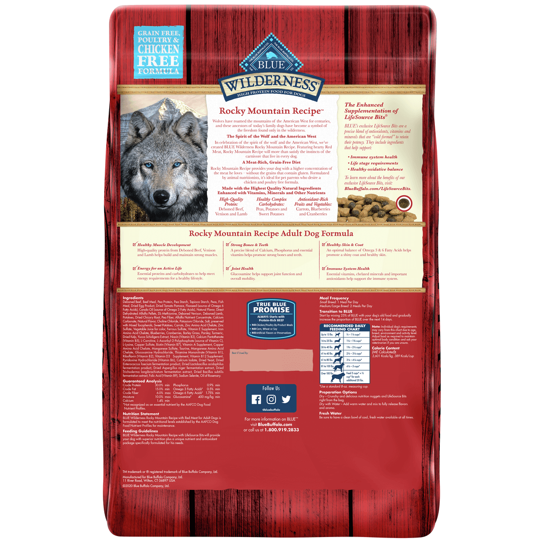 Back view of Blue Buffalo Wilderness Dog Food - Adult Rocky Mountain Red Meat 22lbs