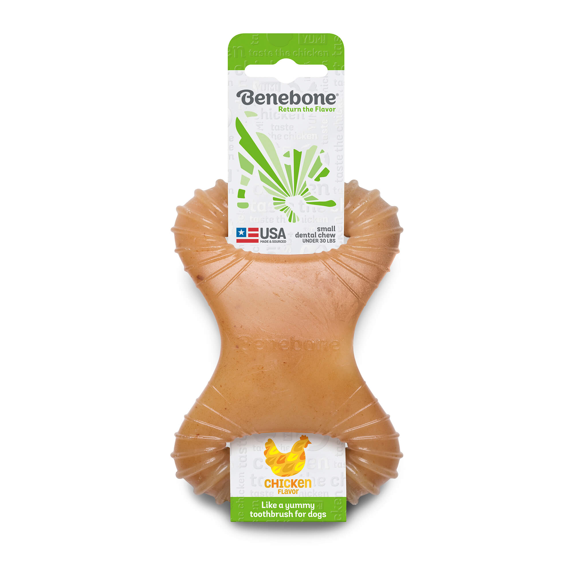 Front of Benebone Dog Chew Toy - Dental Chew - Chicken - Small