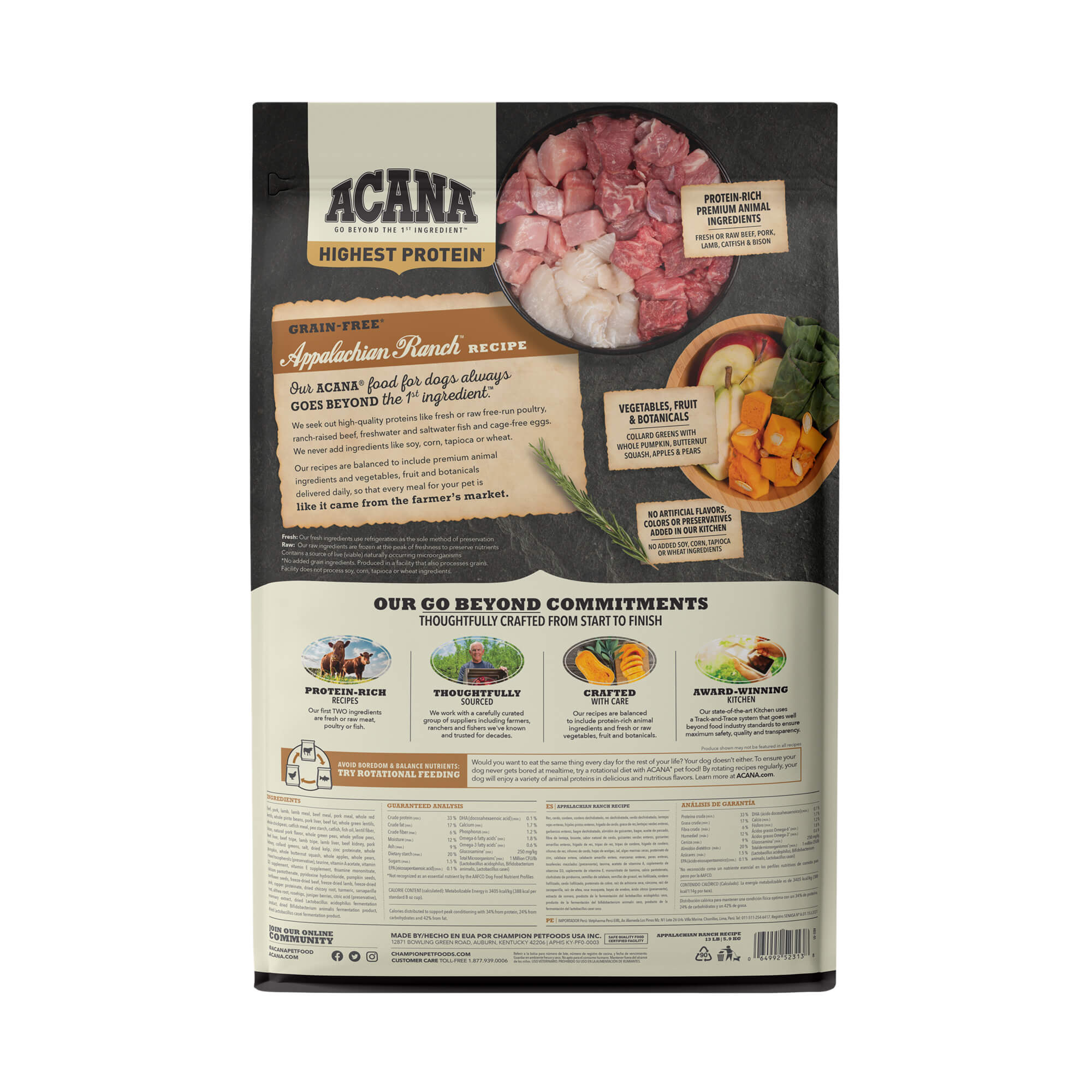 Back of ACANA Dog Food - Regionals Appalachian Ranch 13lbs