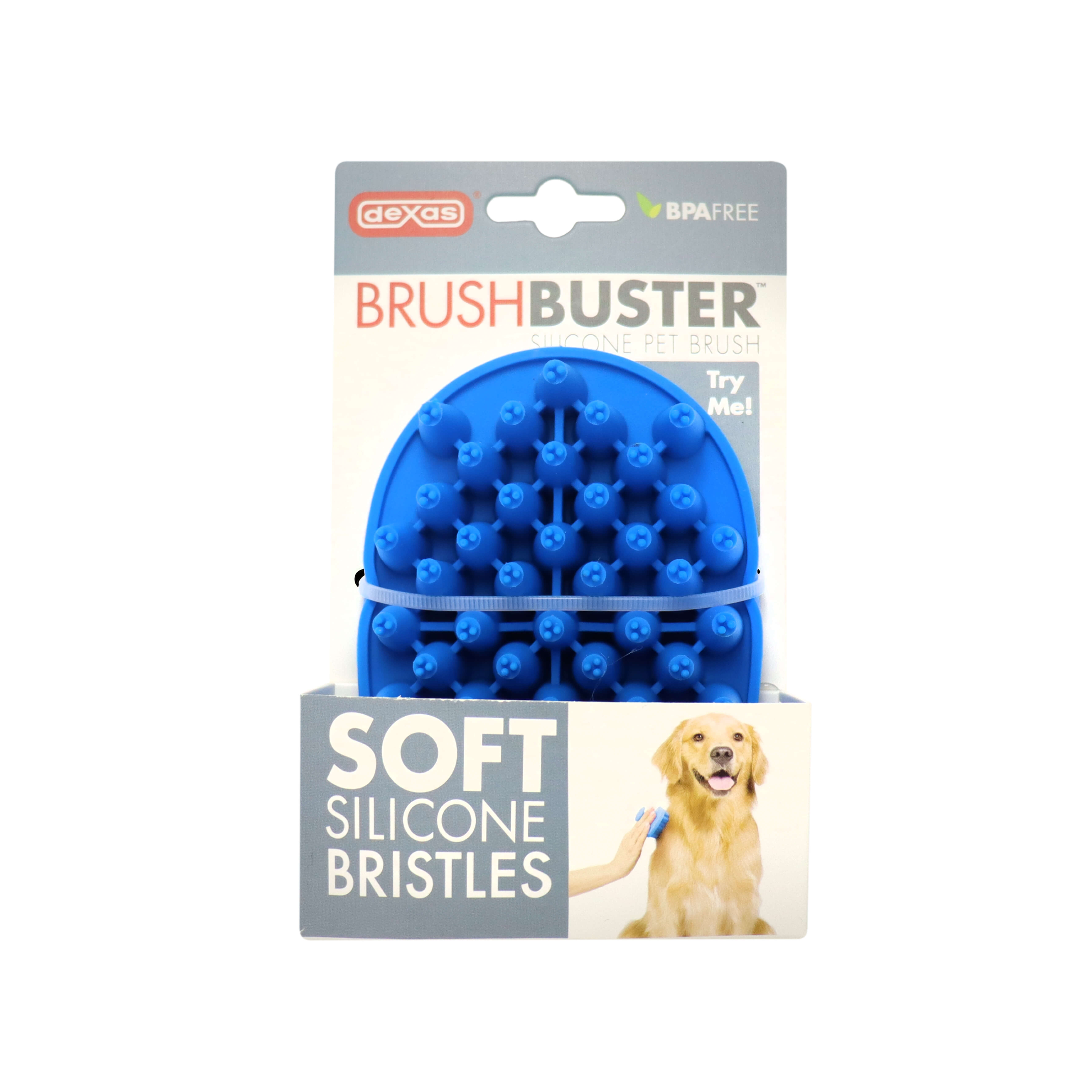 dexas brushbuster silicone pet brush in blue