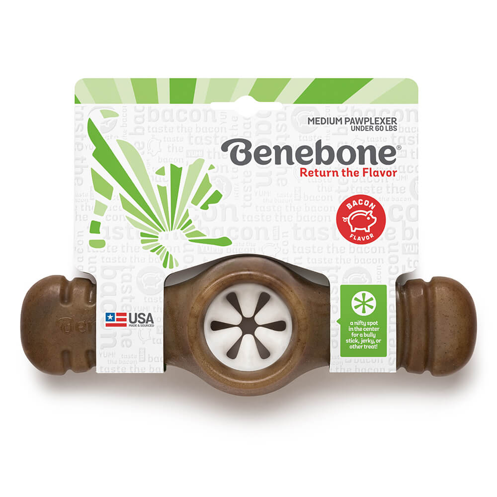 Front of Benebone Dog Chew Toy - Pawplexer - Bacon - Medium
