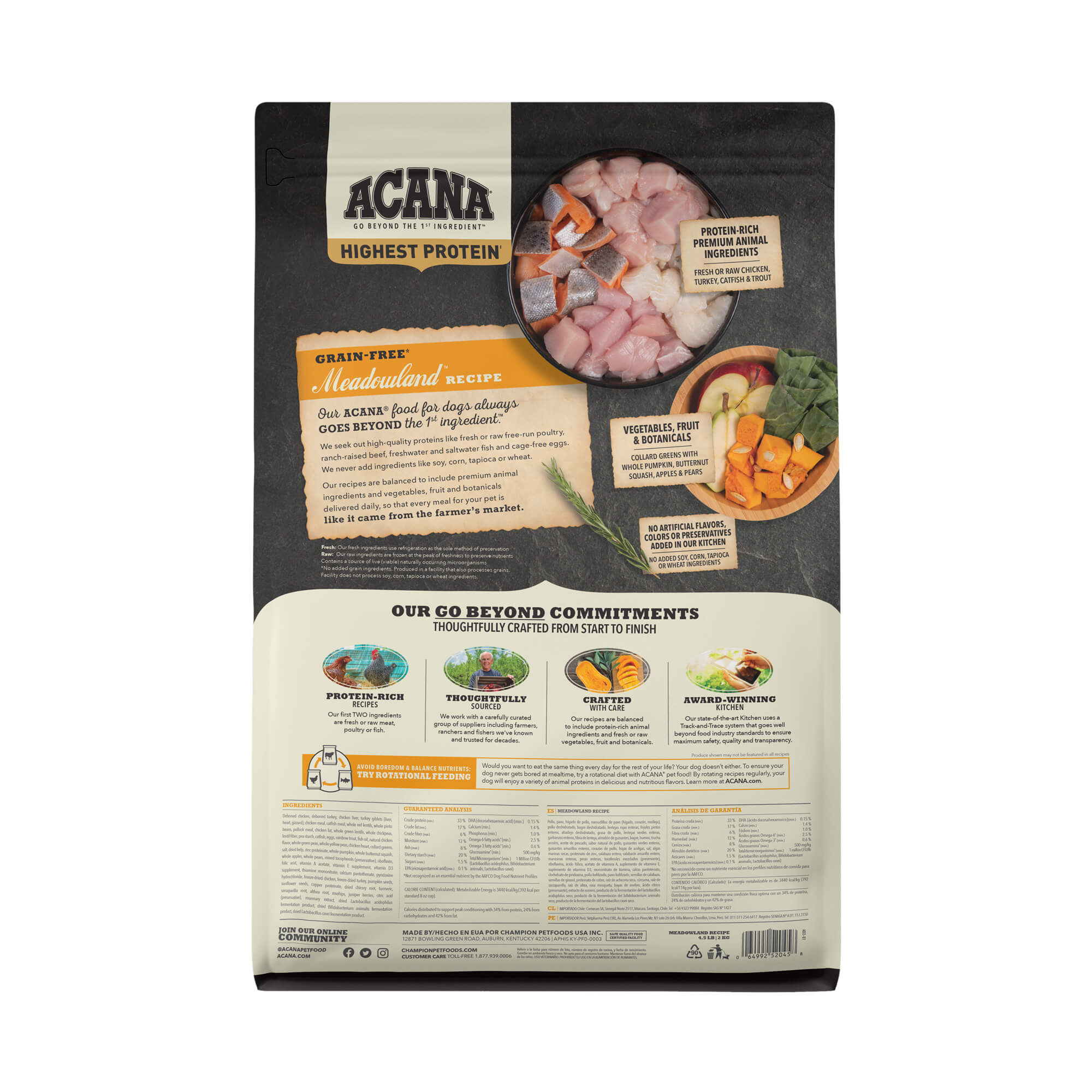 Back of ACANA Dog Food - Regionals Meadowland 4.5lbs