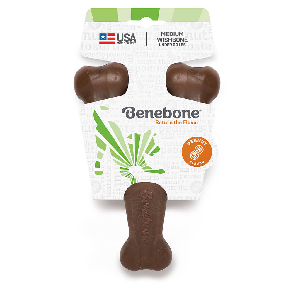 Front of Benebone Dog Chew Toy - Wishbone - Peanut - Medium