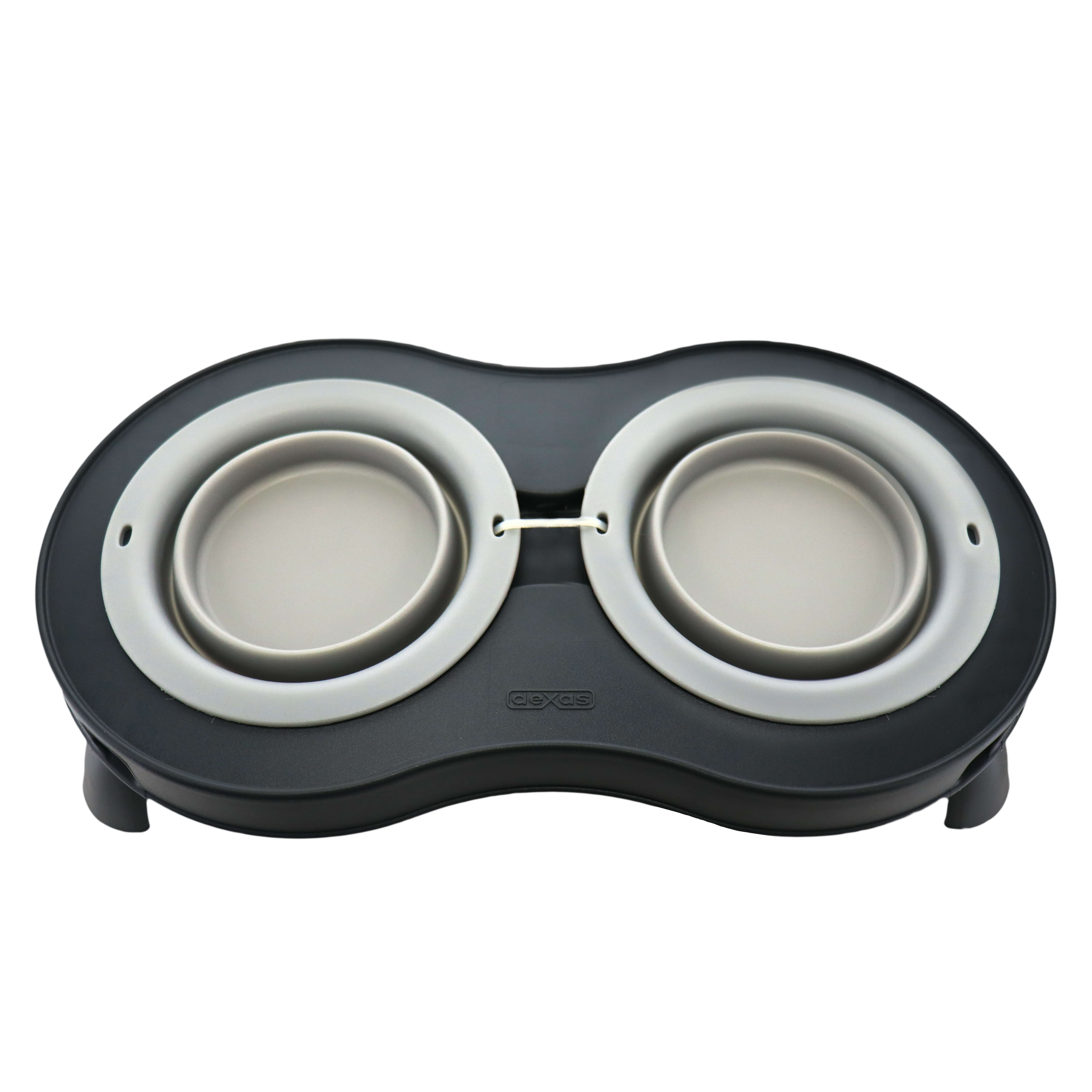 top view of dexas double elevated feeder in gray