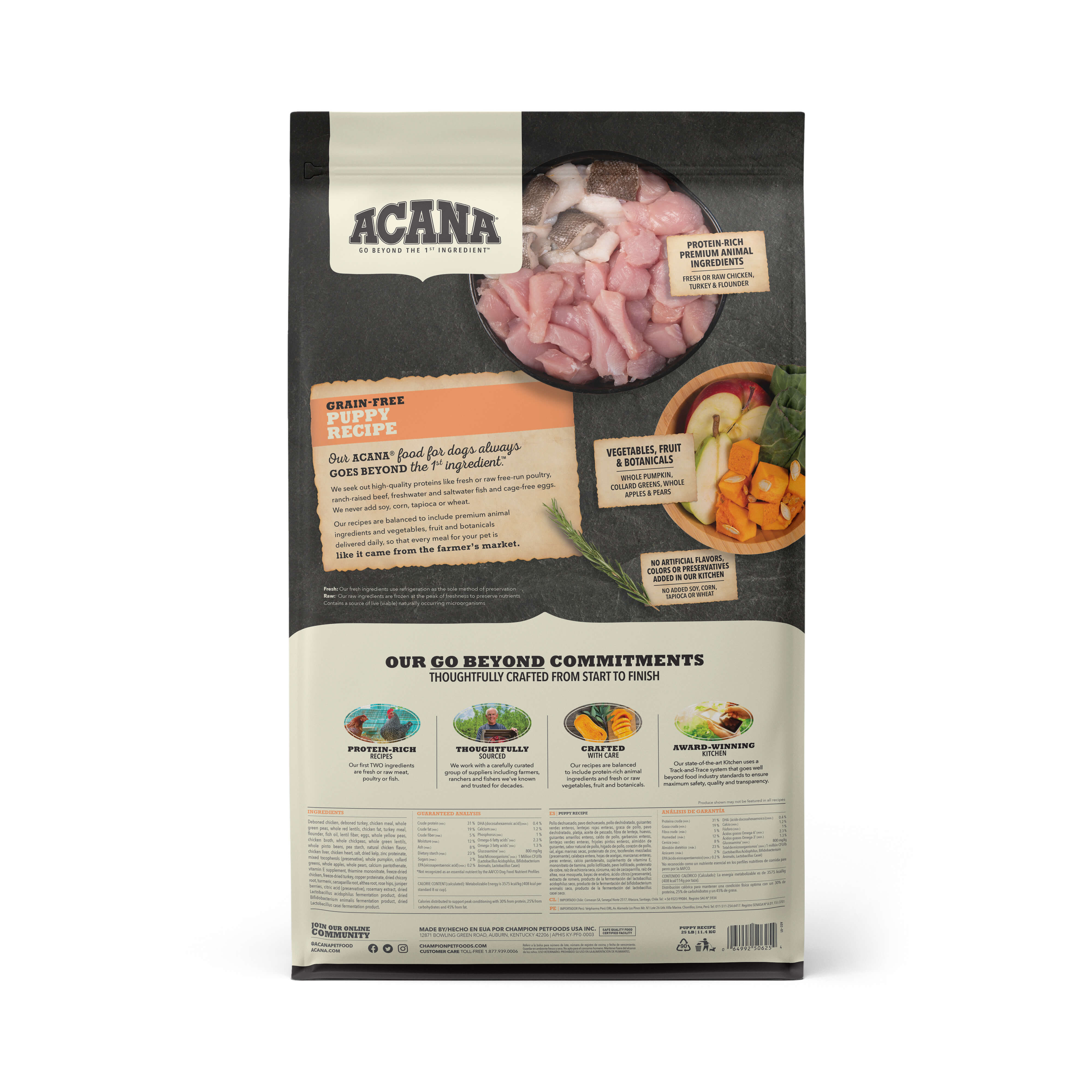 Back of ACANA Dog Food - Heritage Puppy and Junior 25lbs