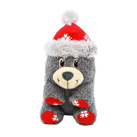 Kong holiday comfort bear - gray with santa hat