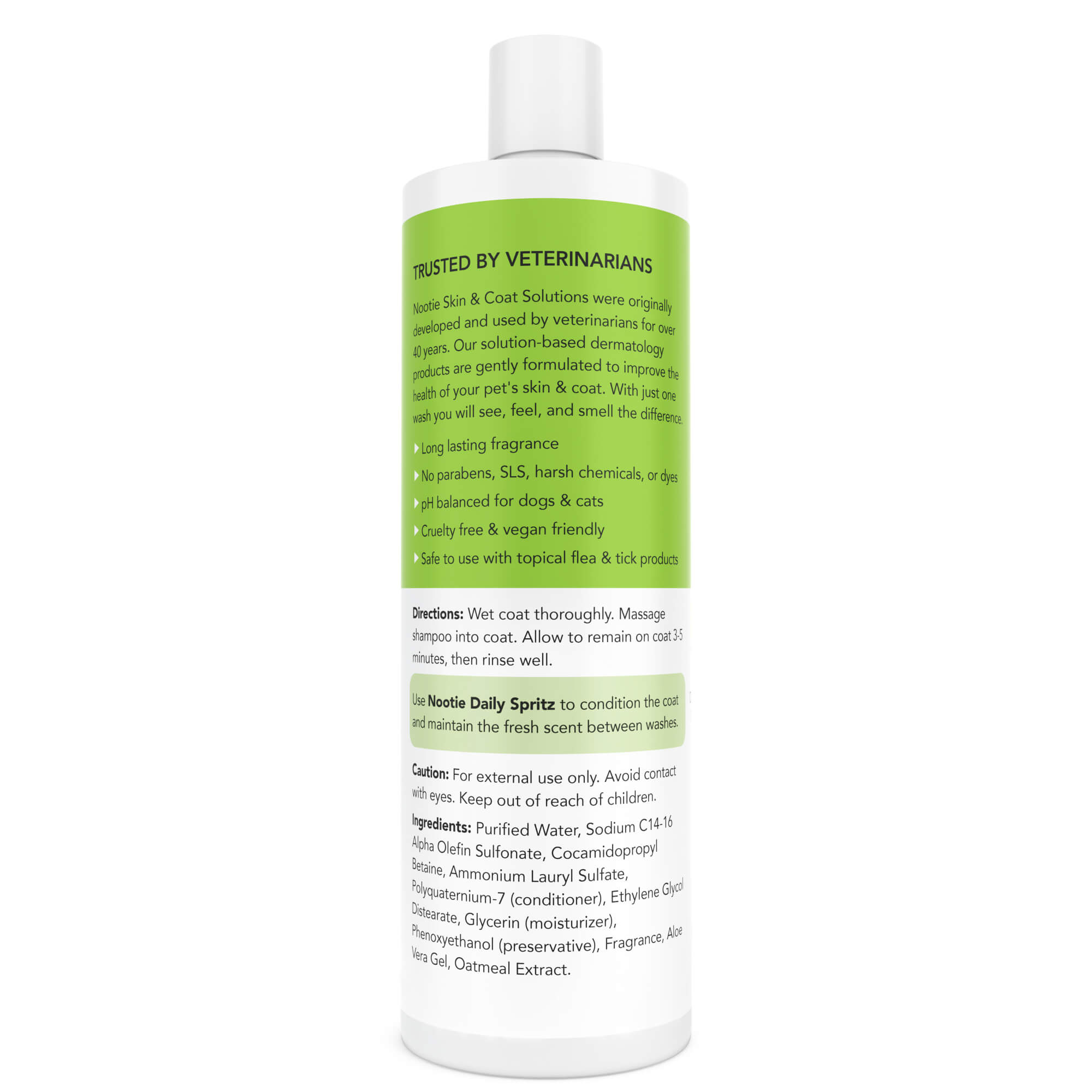 <img src="pet shampoo.png" alt="nootie pet shampoo in cucumber melon scent back of bottle">