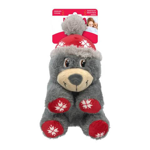 Kong holiday comfort bear - gray with beanie