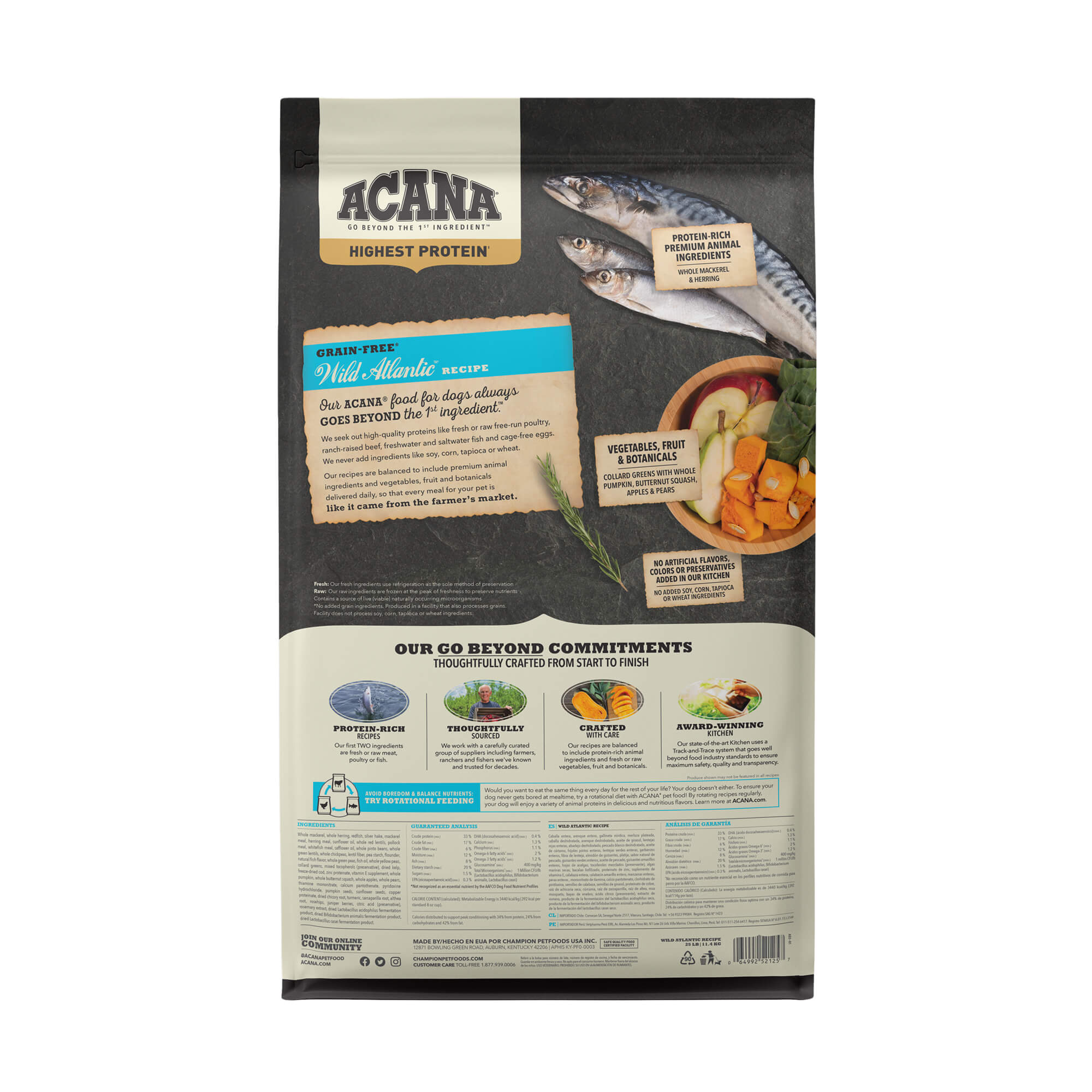 Back of ACANA Dog Food - Regionals Wild Atlantic 25lbs