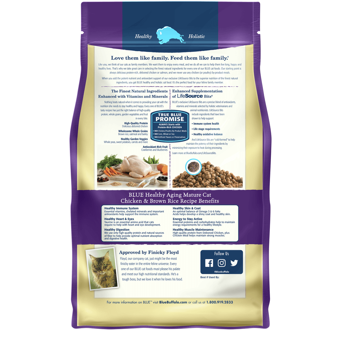 Back view of Blue Buffalo Cat Food - Healthy Aging Chicken & Rice 7lbs
