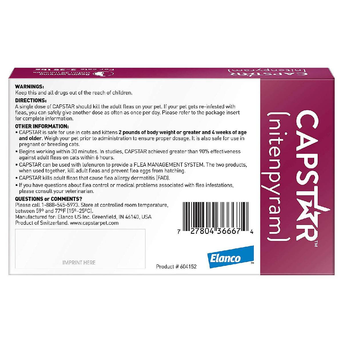 Back of Cat CAPSTAR packaging 