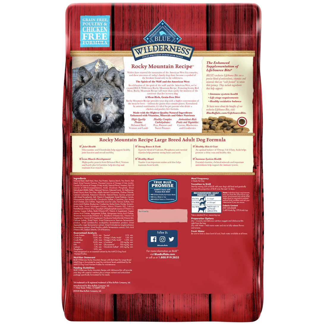 Back view of Blue Buffalo Wilderness Dog Food - Large Breed Adult Rocky Mountain Red Meat 22lbs