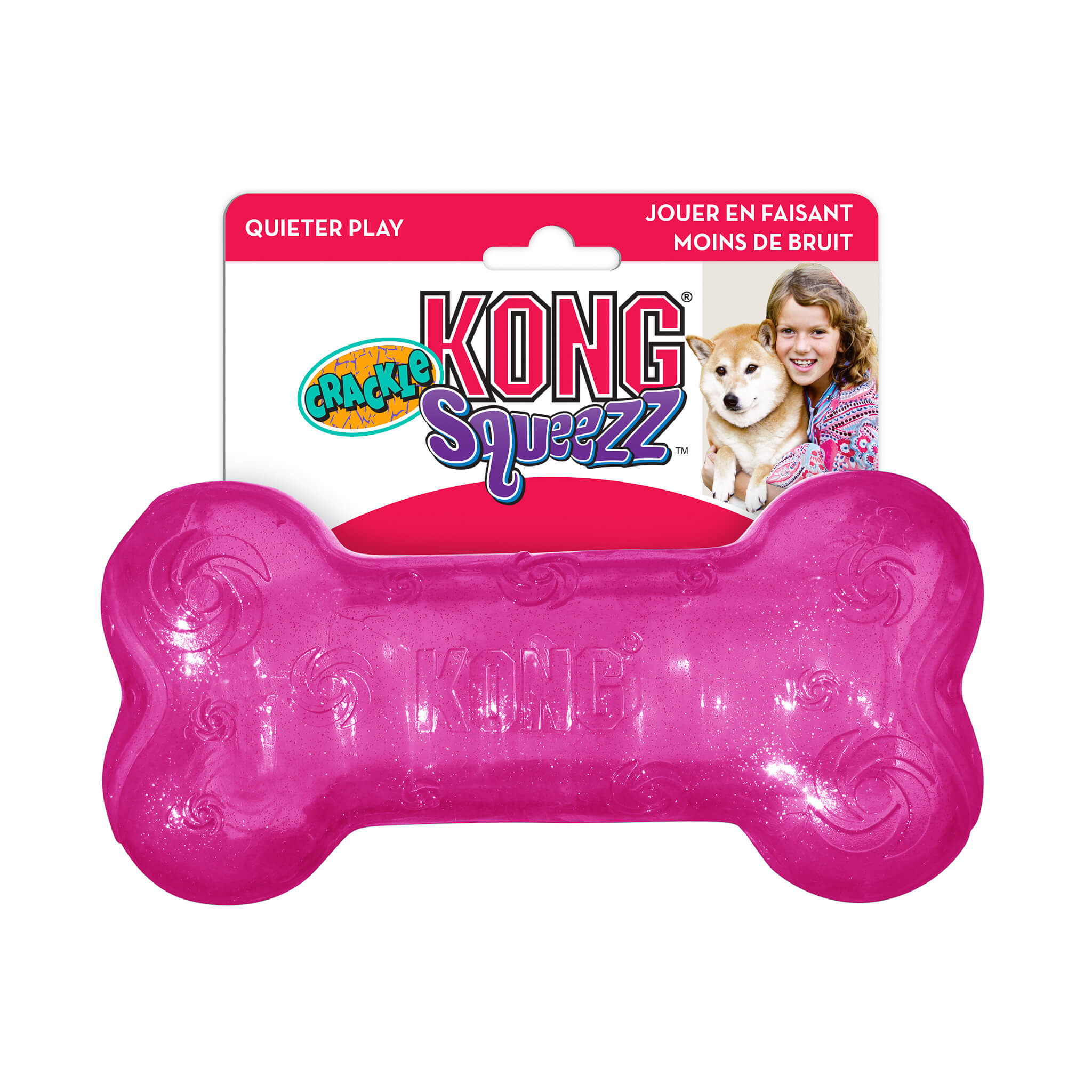 Kong dog toy - squeezz crackle bone assorted (pink)