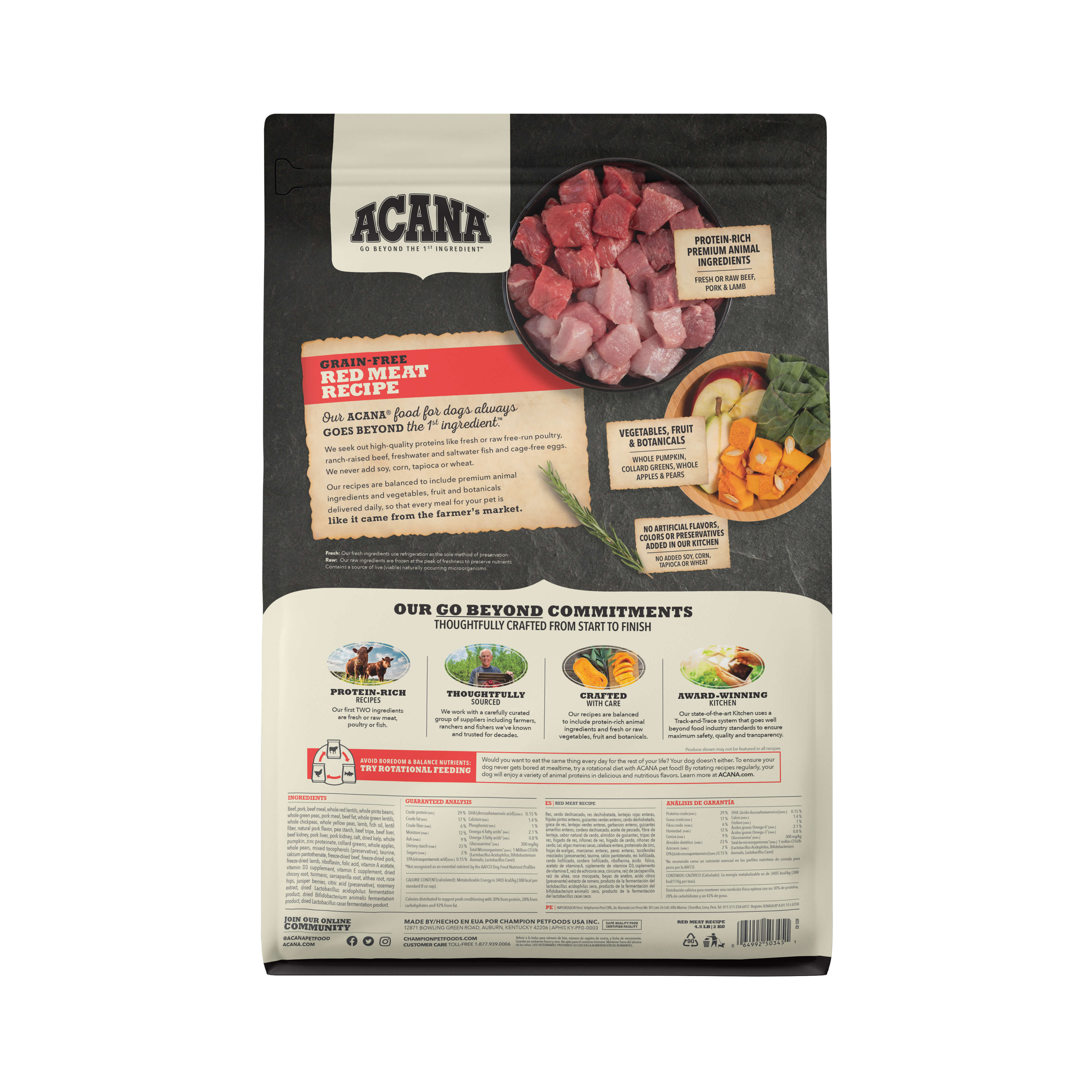 Back of ACANA Dog Food - Heritage Red Meat 4.5lbs