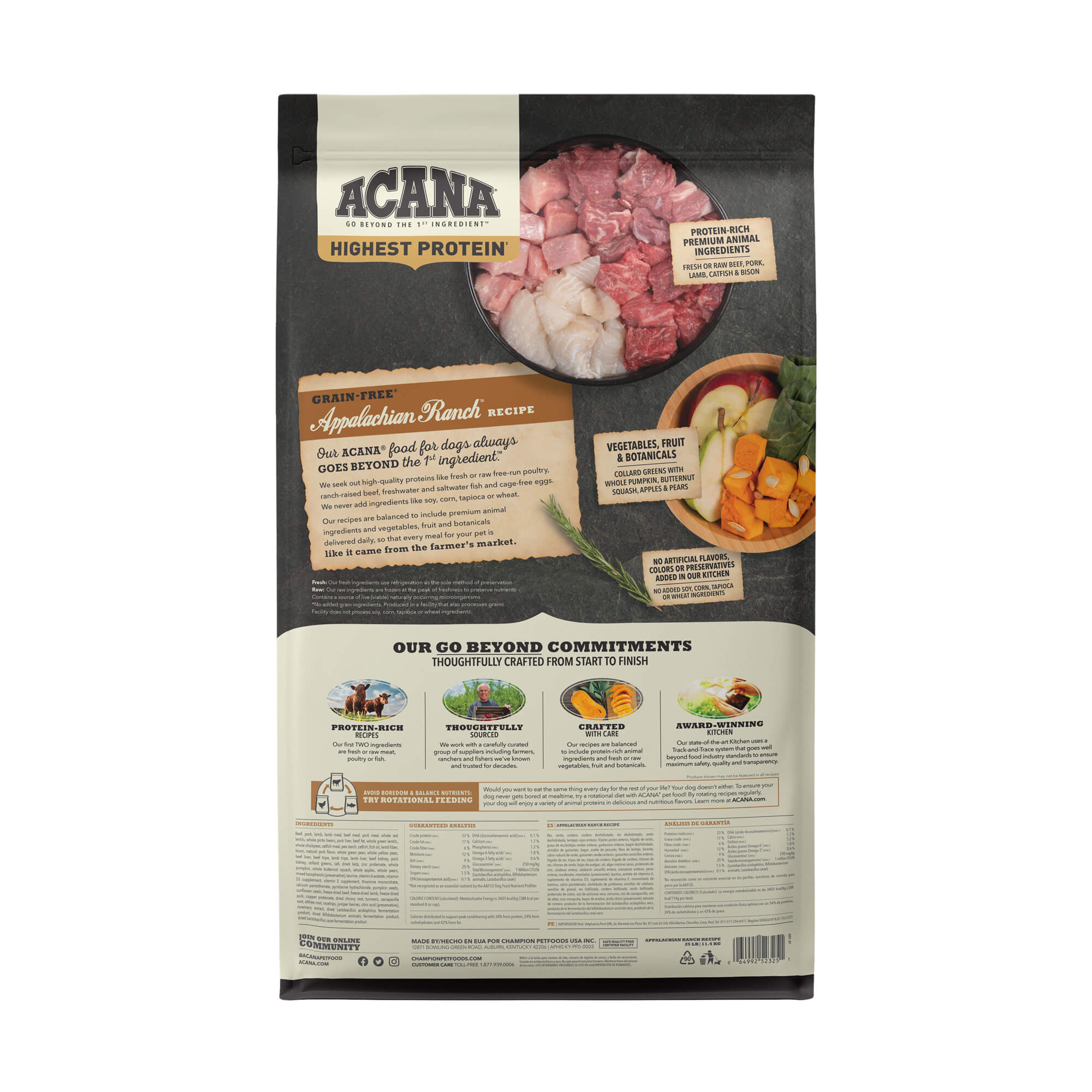 Back of ACANA Dog Food - Regionals Appalachian Ranch 25lbs