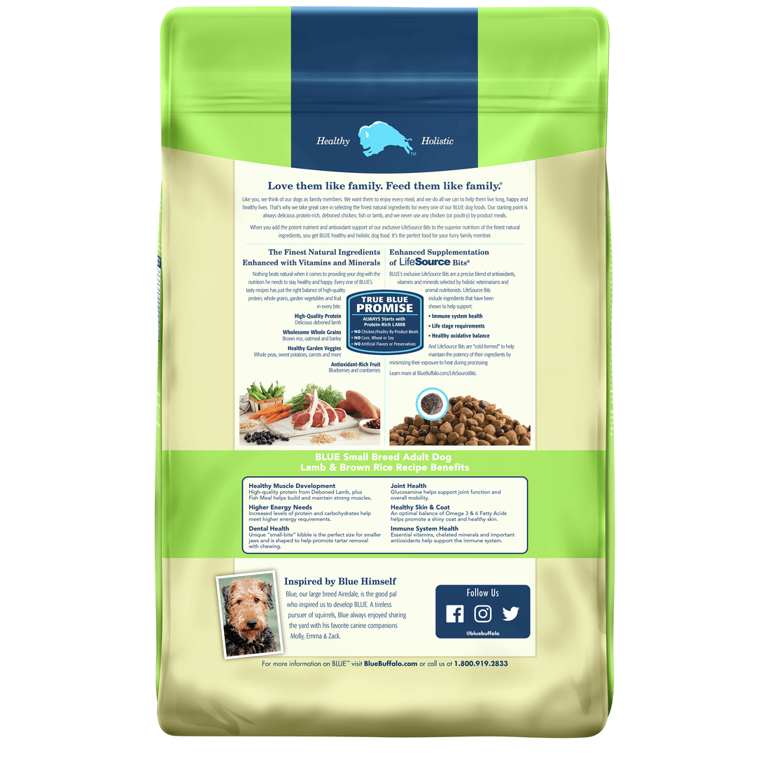 Back view of Blue Buffalo Dog Food - Small Breed Adult Lamb & Brown Rice 15lbs