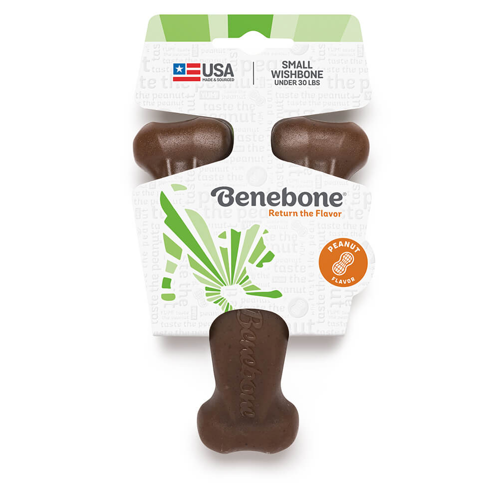 Front of Benebone Dog Chew Toy - Wishbone - Peanut - Small