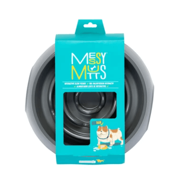 Messy Mutts Blue 3 Cup interactive dog bowl slow feeder in package