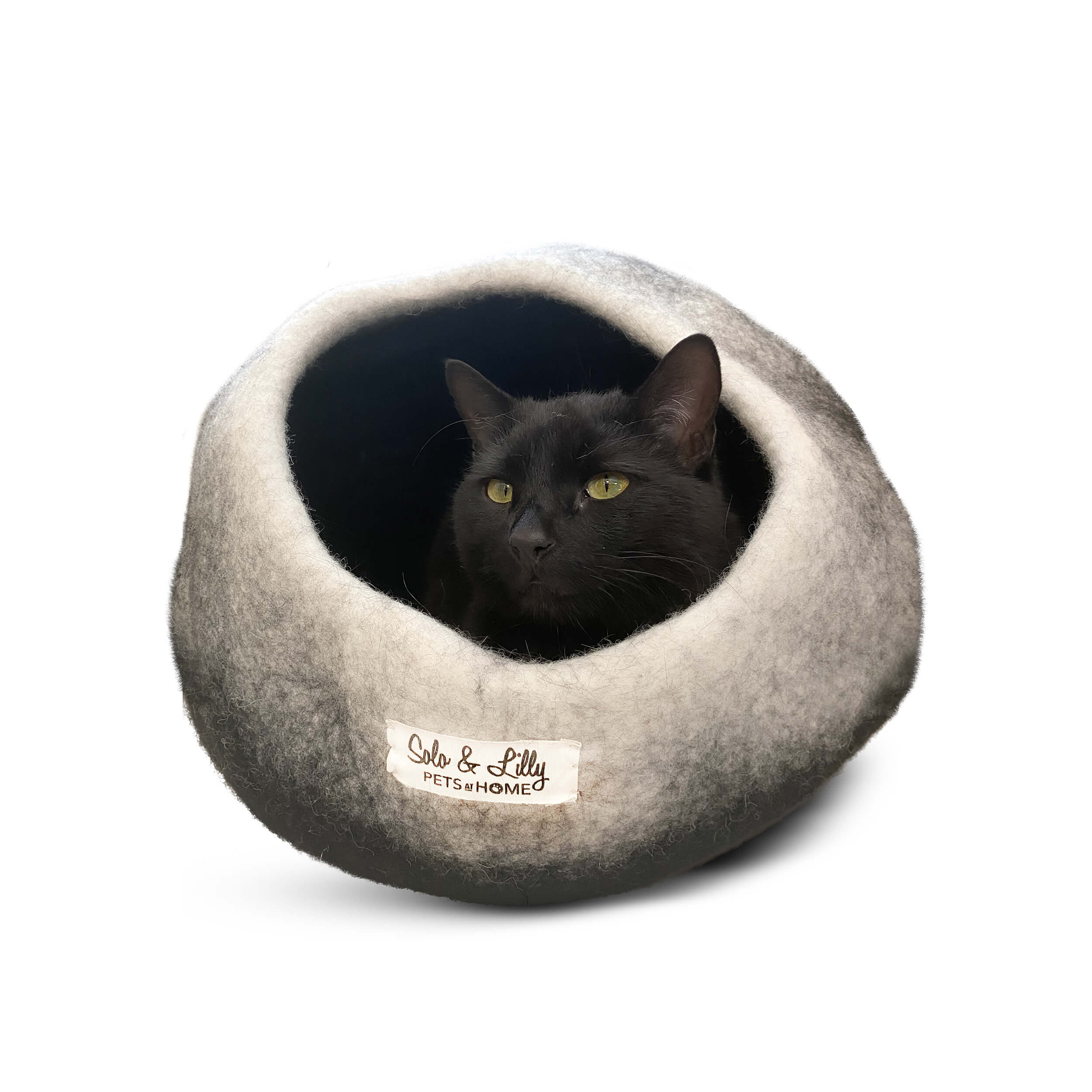 solo and lilly cat cave with cat inside black and white