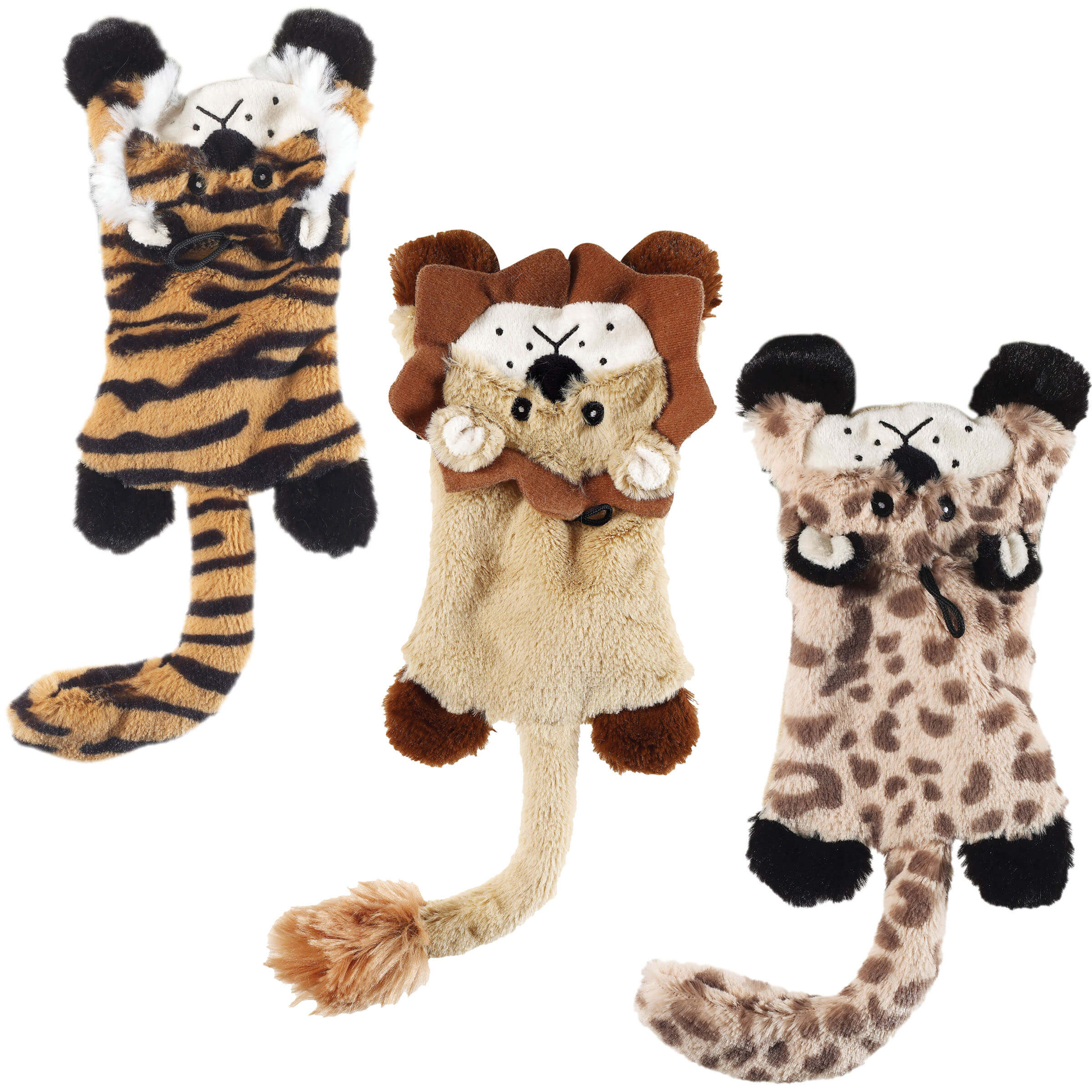 Stuffing-free flat cats in assorted patterns (tiger, lion, leopard)