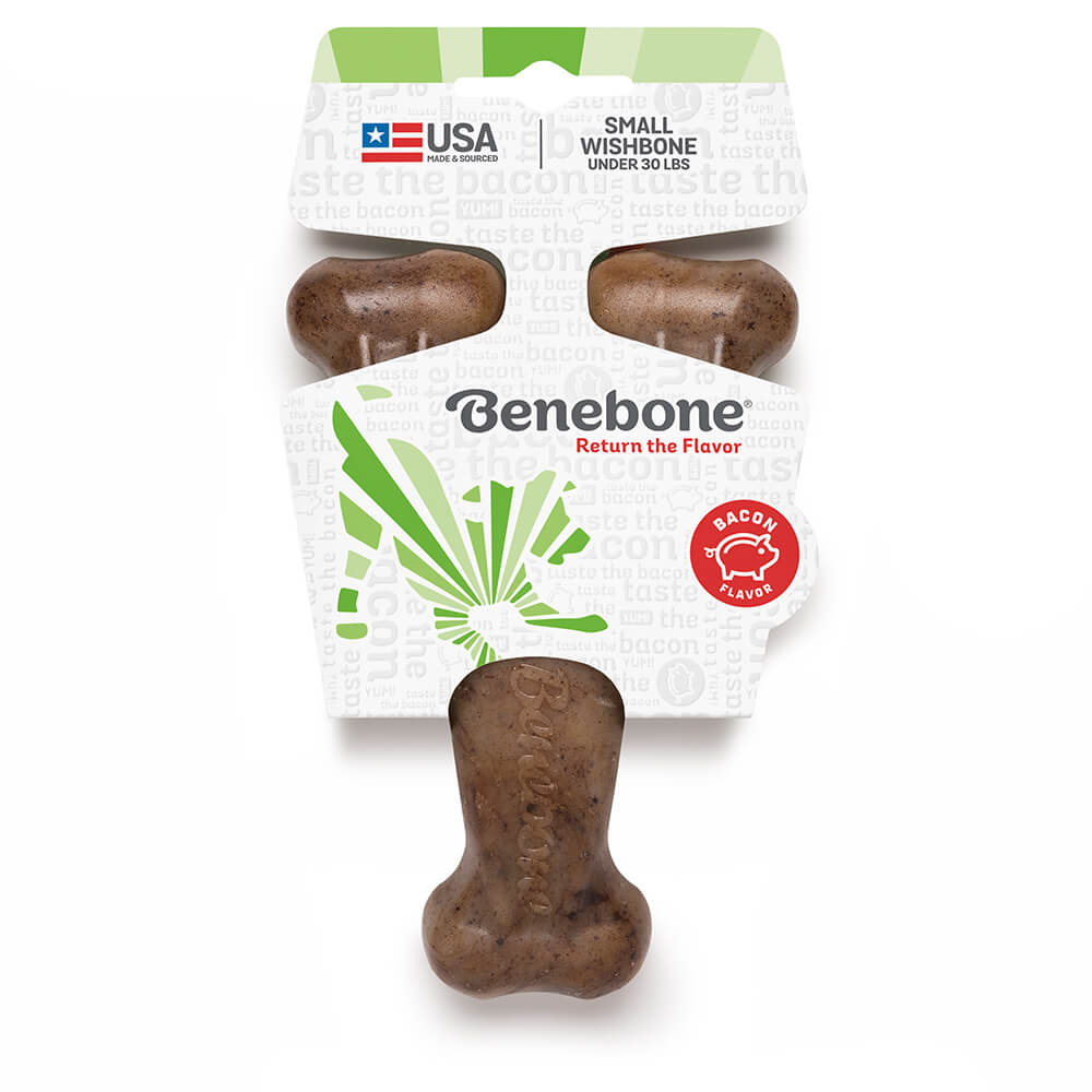 Front of Benebone Dog Chew Toy - Wishbone - Bacon - Small