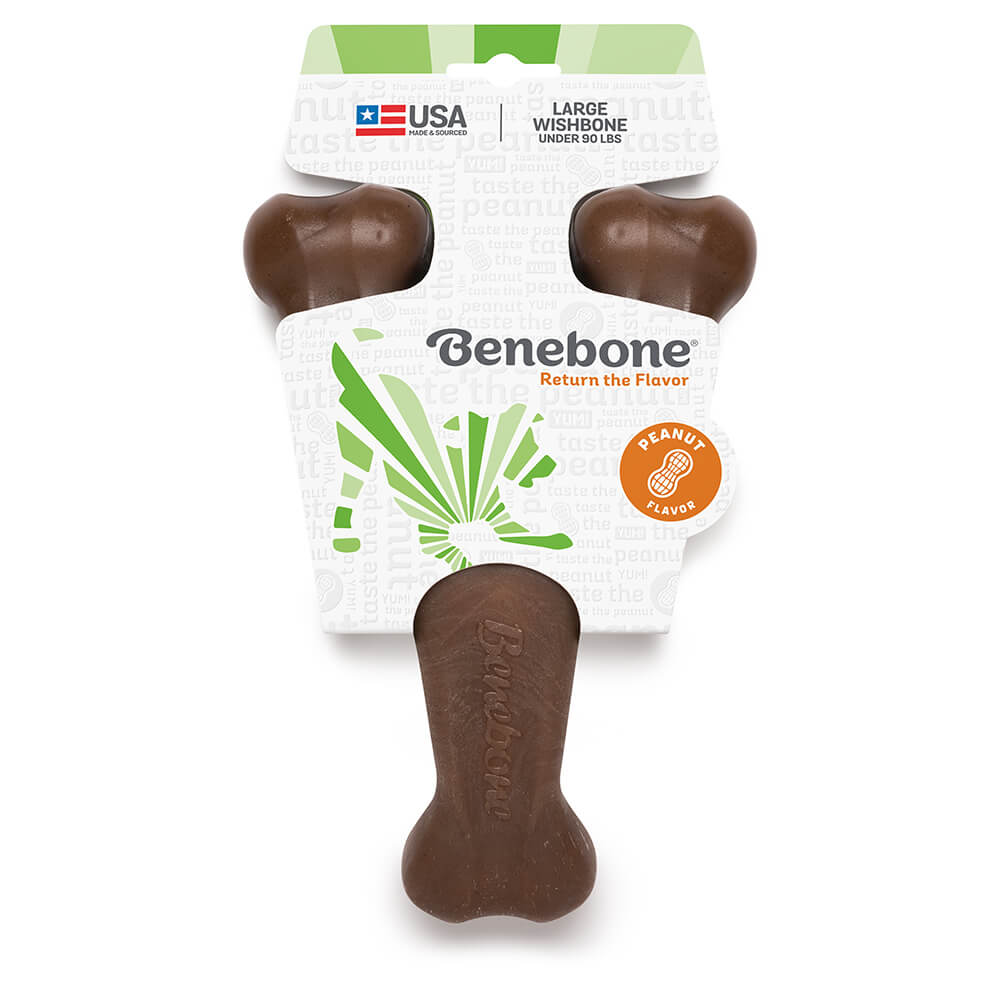 Front of Benebone Dog Chew Toy - Wishbone - Peanut - Large