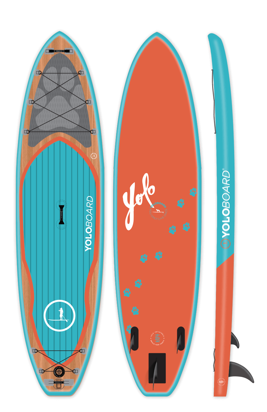 yolo board 11 foot inflatable stand up paddle board with paw print