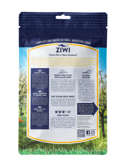 Ziwi Peak air dried free range chicken recipe back of 16 oz bag