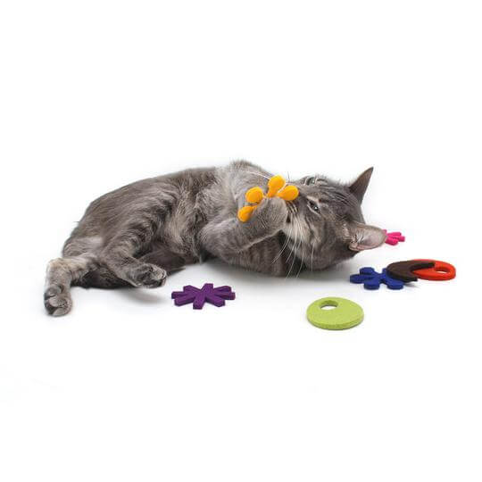 Cat playing with hauspanther cat toy - atomic flyers zest