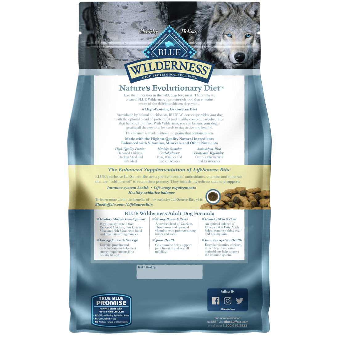 Back view of Blue Buffalo Wilderness Dog Food - Adult Grain-Free Chicken 4.5lbs