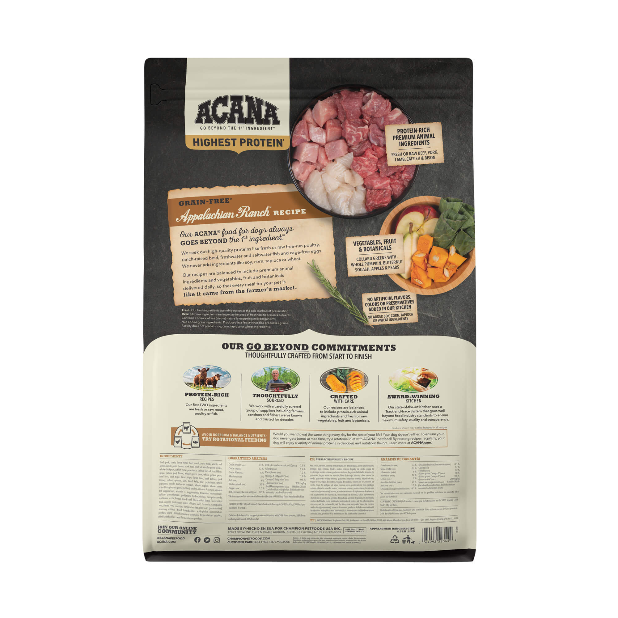 Back of ACANA Dog Food - Regionals Appalachian Ranch 4.5lbs