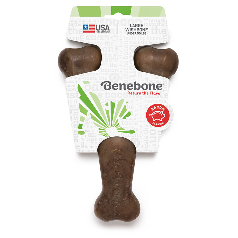 Front of Benebone Dog Chew Toy - Wishbone - Bacon - Large