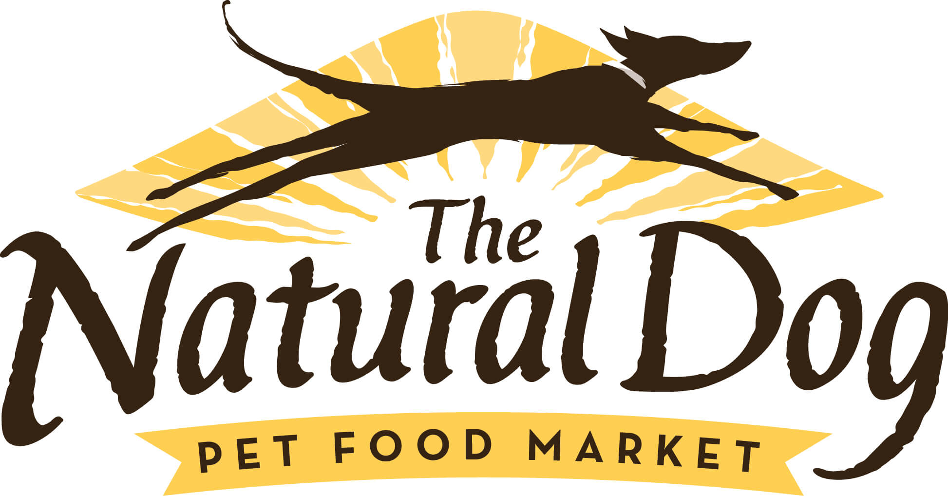 The Natural Dog Pet Food Market leaping dog logo