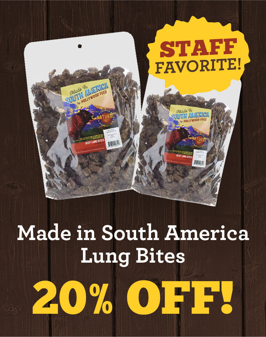 Hollywood Feed Made in South America Dog Treats - Lung Bites are 20 percent off