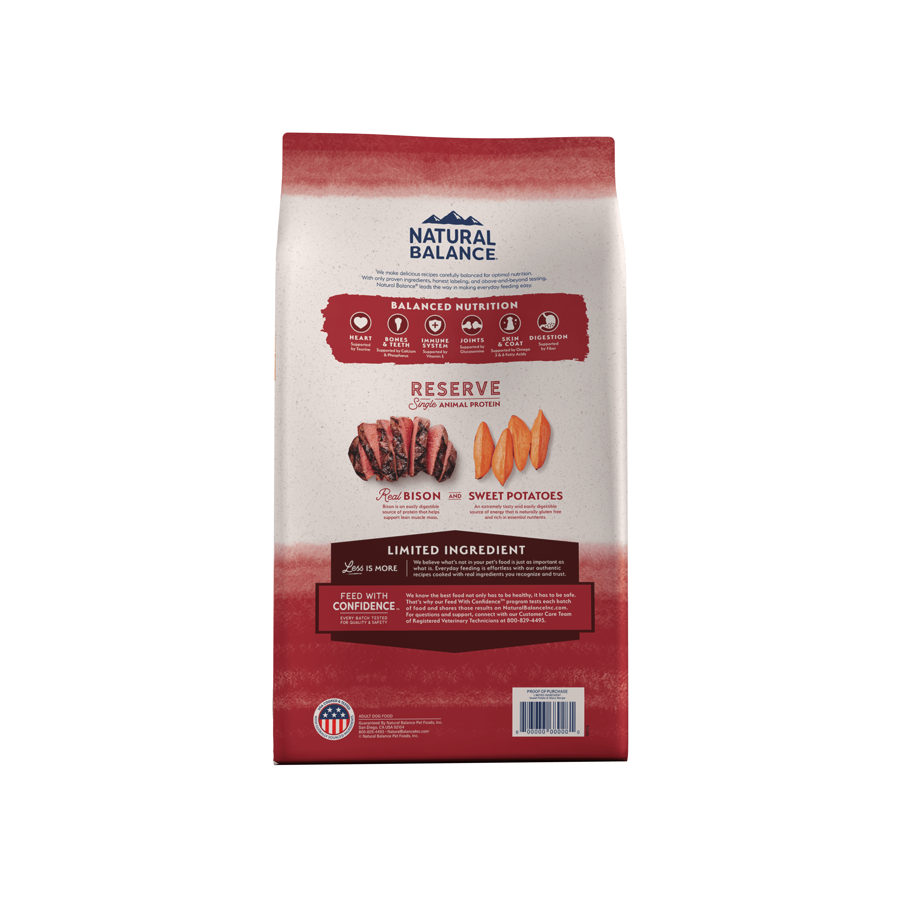 Natural Balance Dog Food Limited Ingredient bison & sweet Potato back of bag