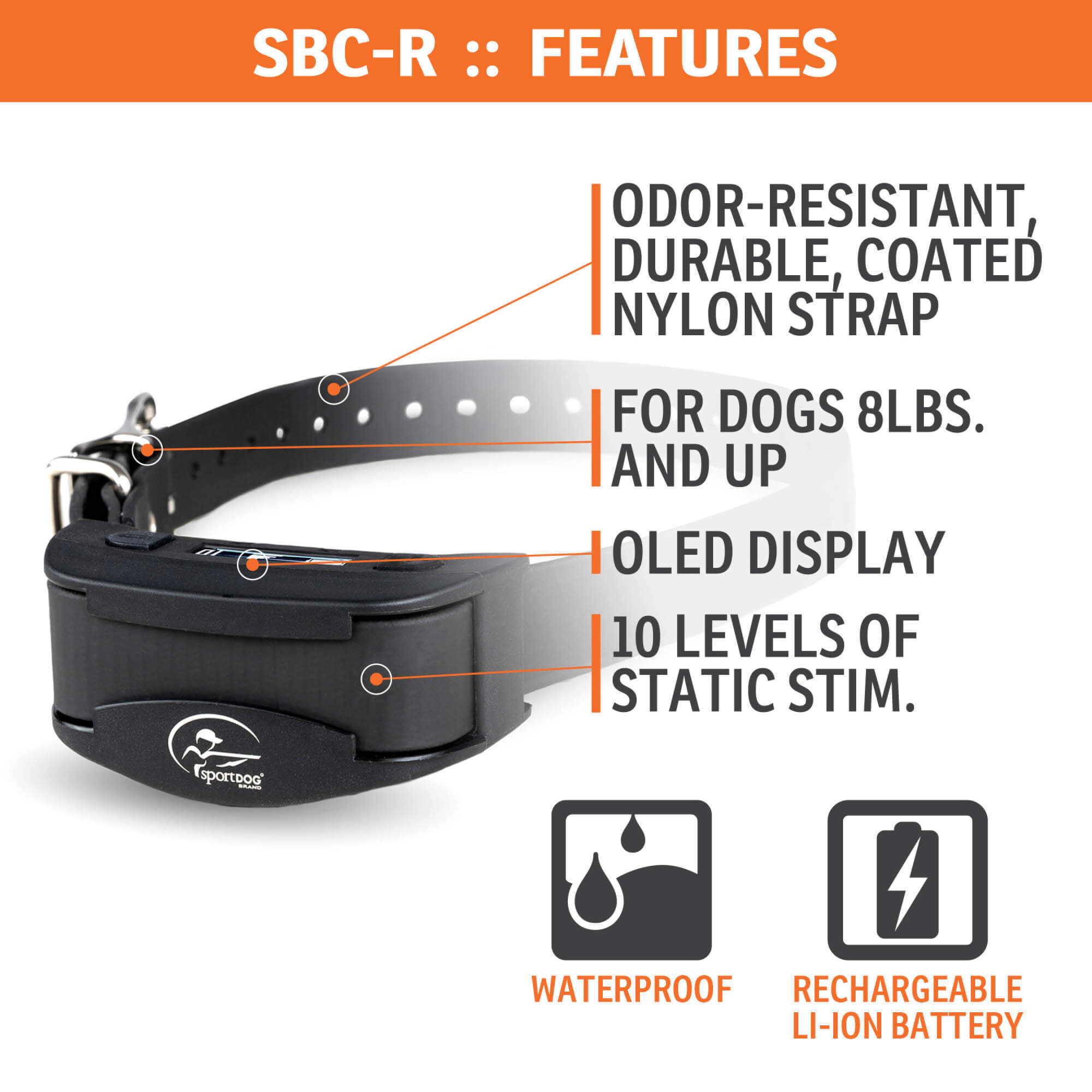 Sport Dog Collar SBC-R features 10 levels of static correction