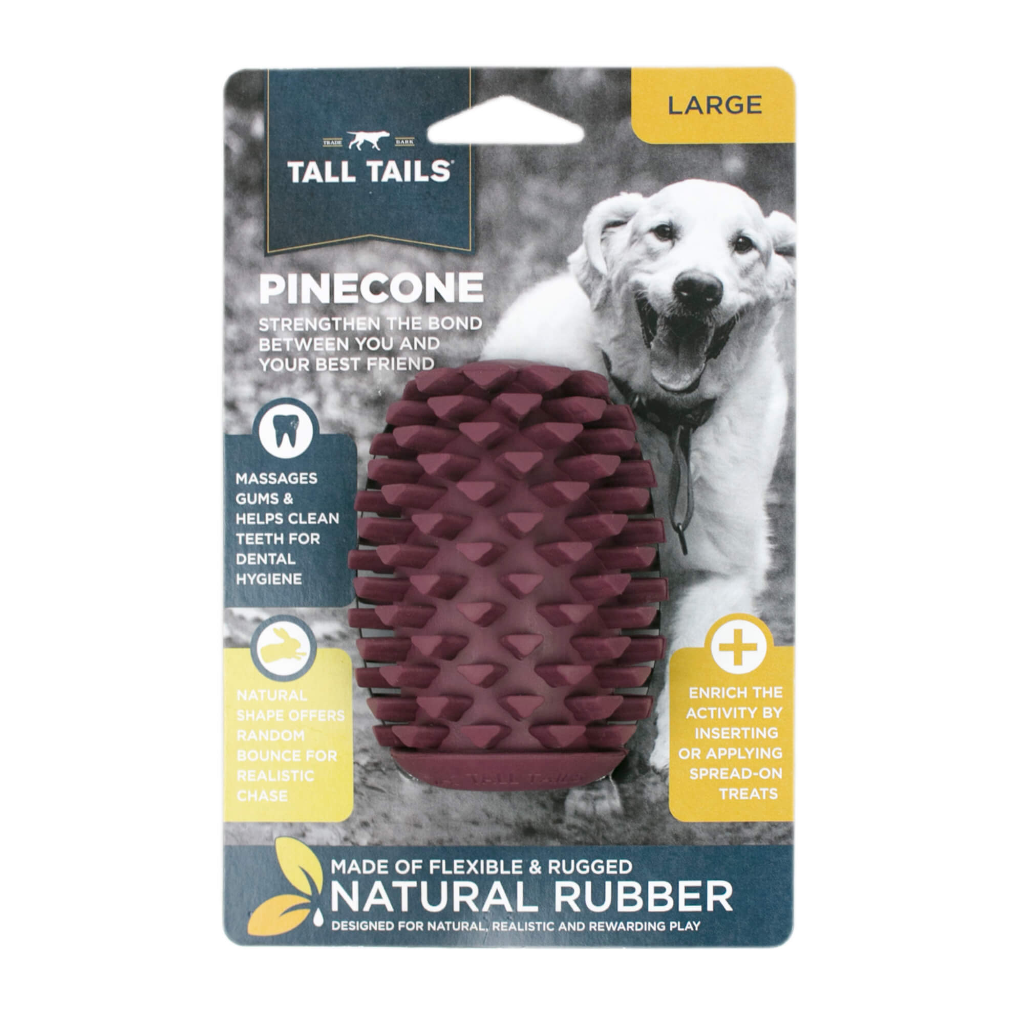 Tall Tails rubber pinecone dog toy purple in package