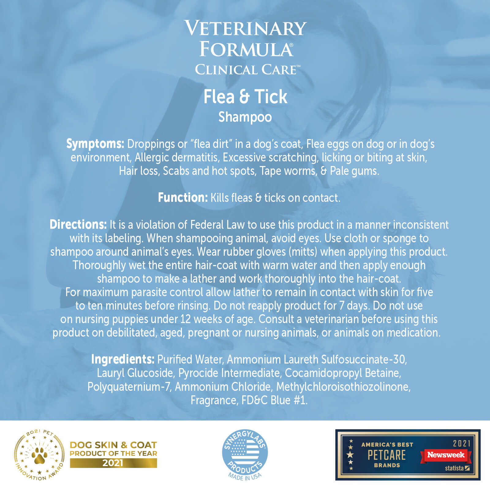veterinary formula clinical care flea & tick shampoo 16oz label