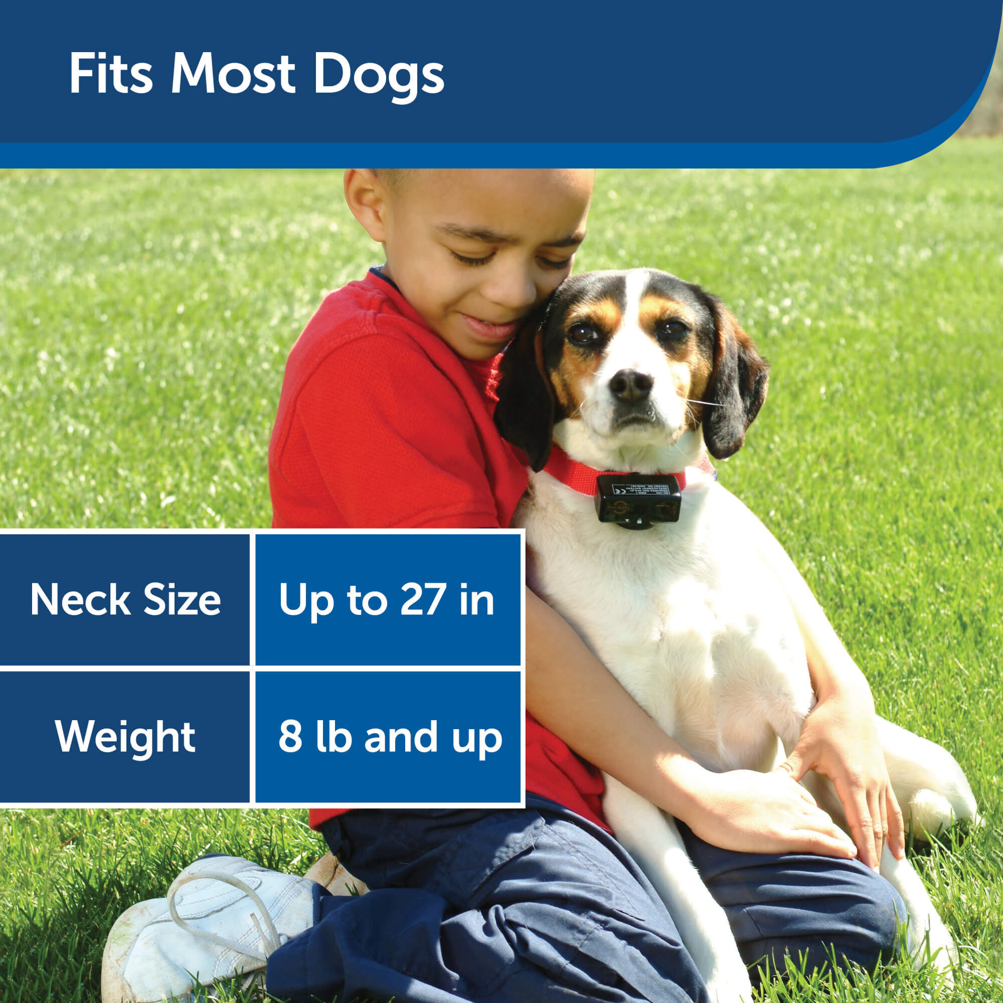 PetSafe Basic Bark Control collar fits neck up to 27 inches and dogs over 8 lbs