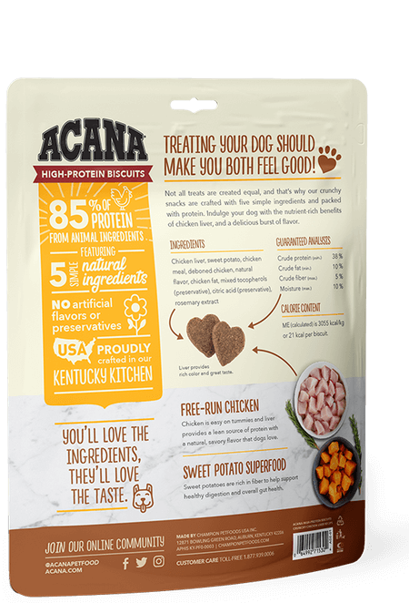 acana crunchy biscuits chicken liver back of bag