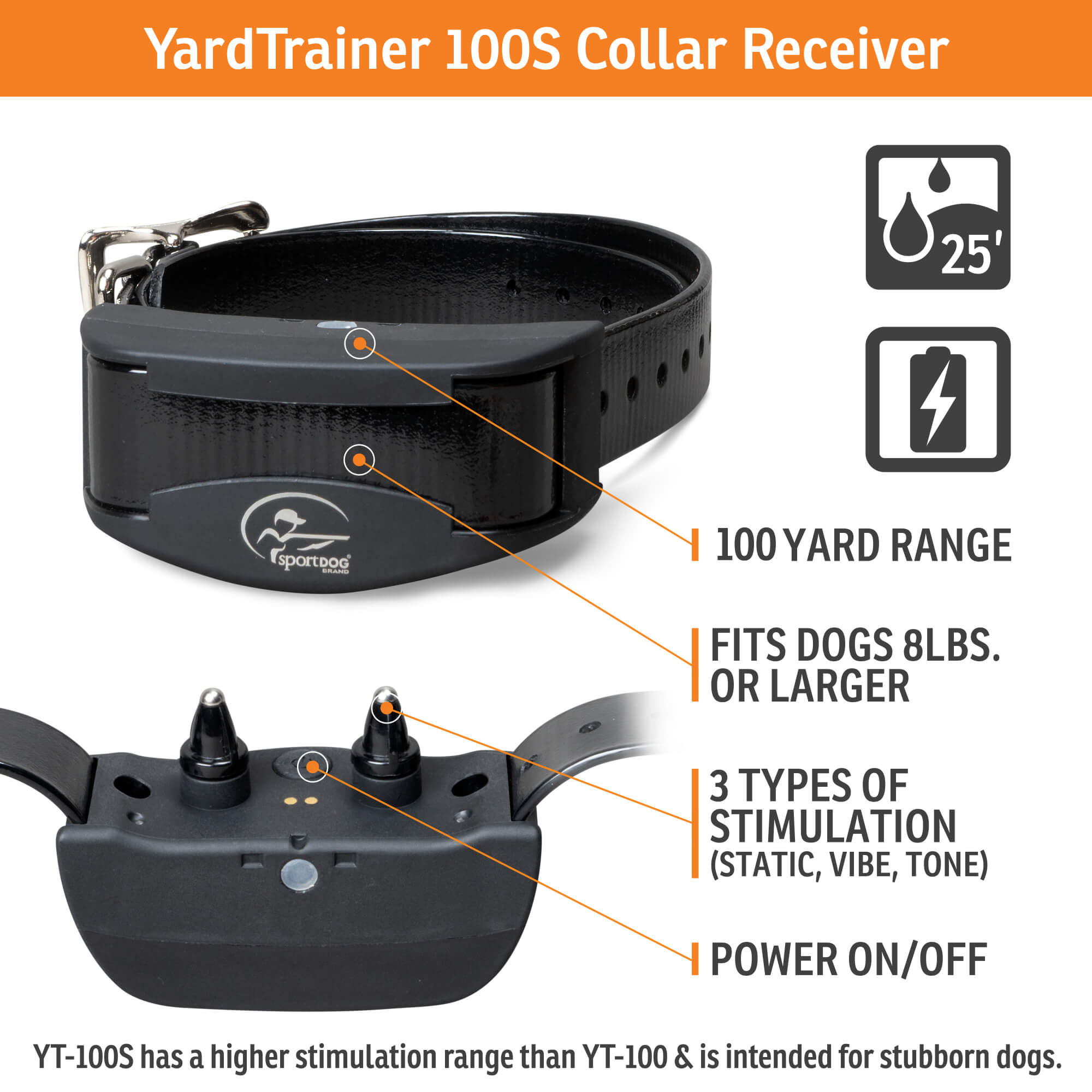 SportDog Yard Trainer 100 yard stubborn YT-100S Dog Collar Receiver