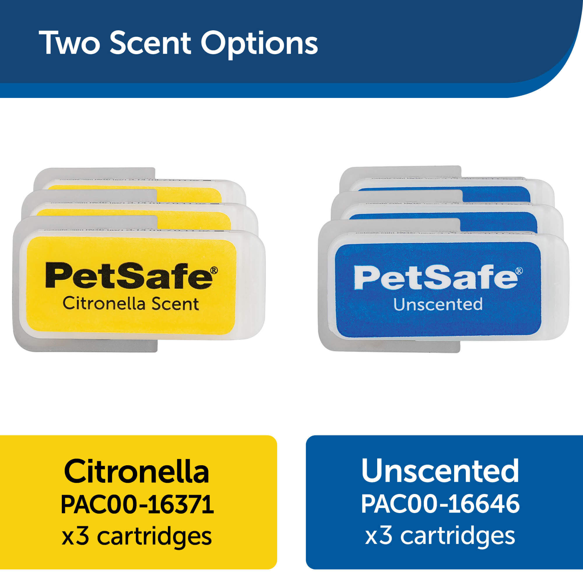 Two Petsafe scent options - citronella and unscented