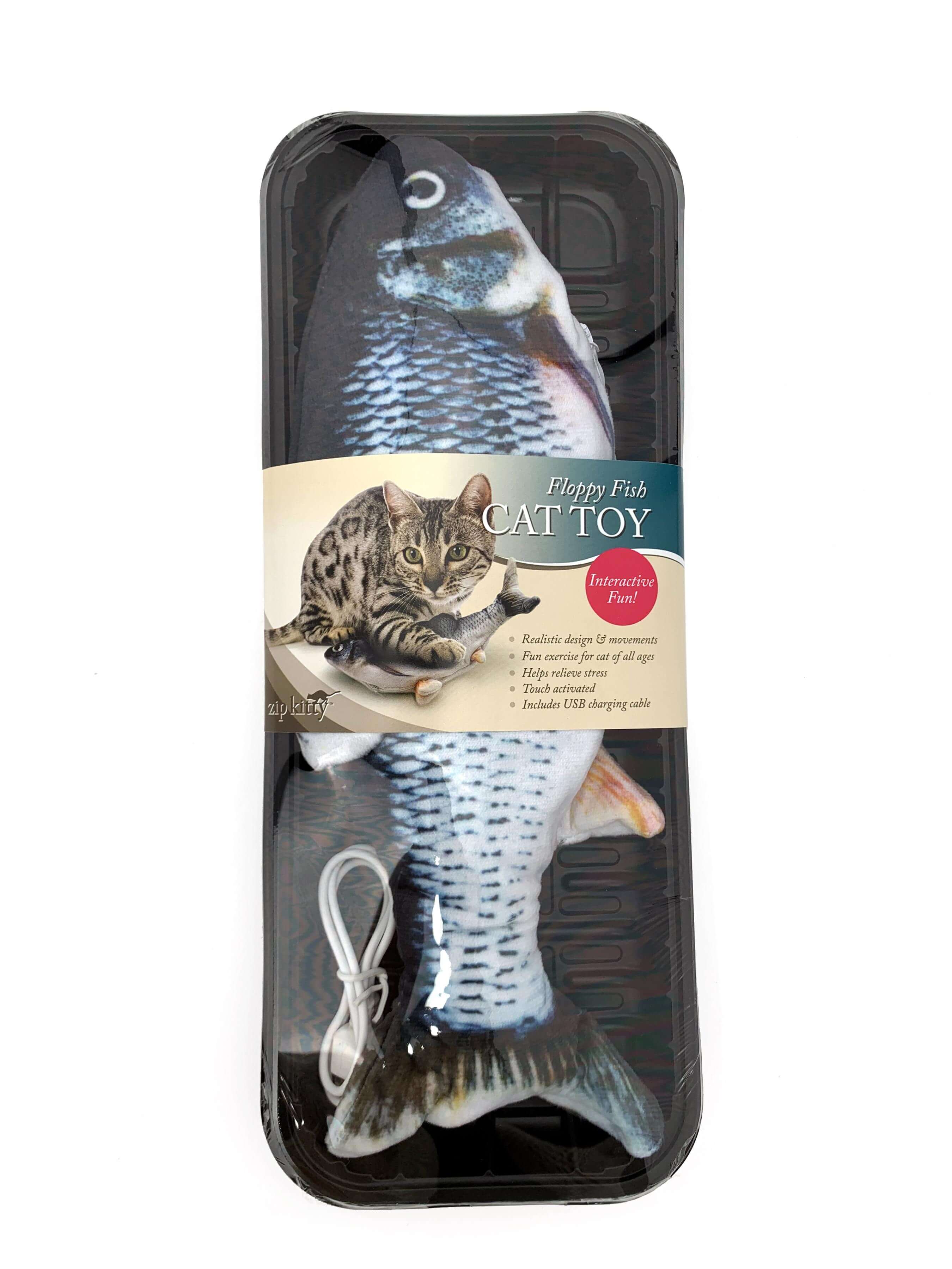 Floppy fish cat toy in packaging