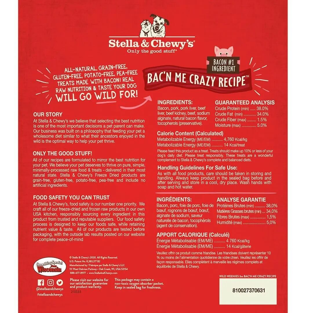 stella and chewys bacon wild weenies back of bag